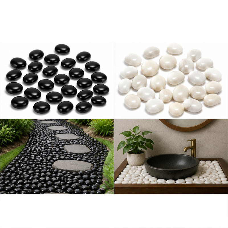 Aquarium Fish Black - أحجار نهرية مصقولة باللونين الأبيض والأسود