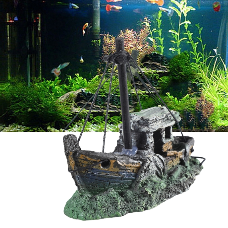 Aquarium Fish Games - حوض السمك الغارقة السفينة الديكور الراتنج